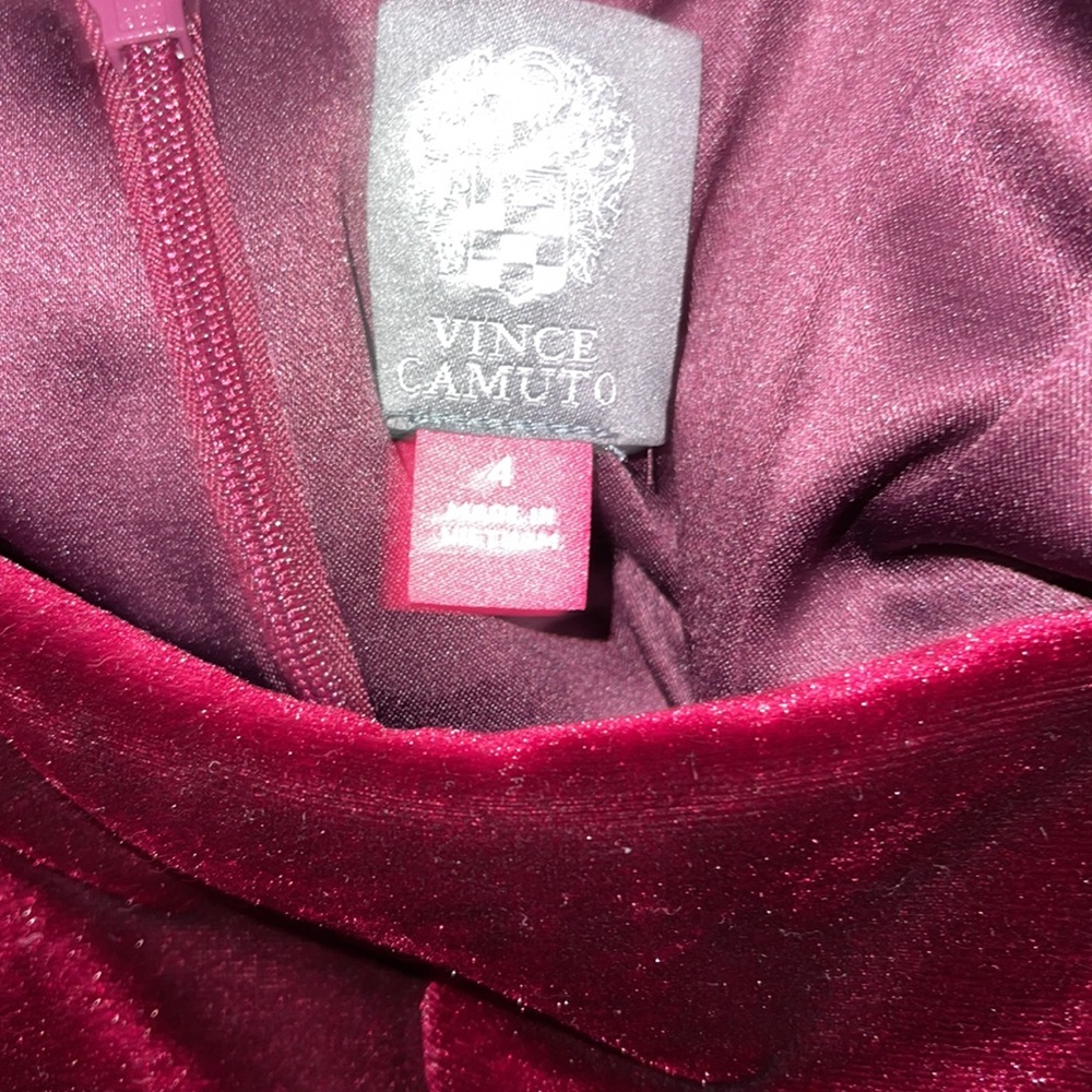 Vince Camuto Elegant Velour Side scrunch Gown with mini train on hem - Picture 4 of 5